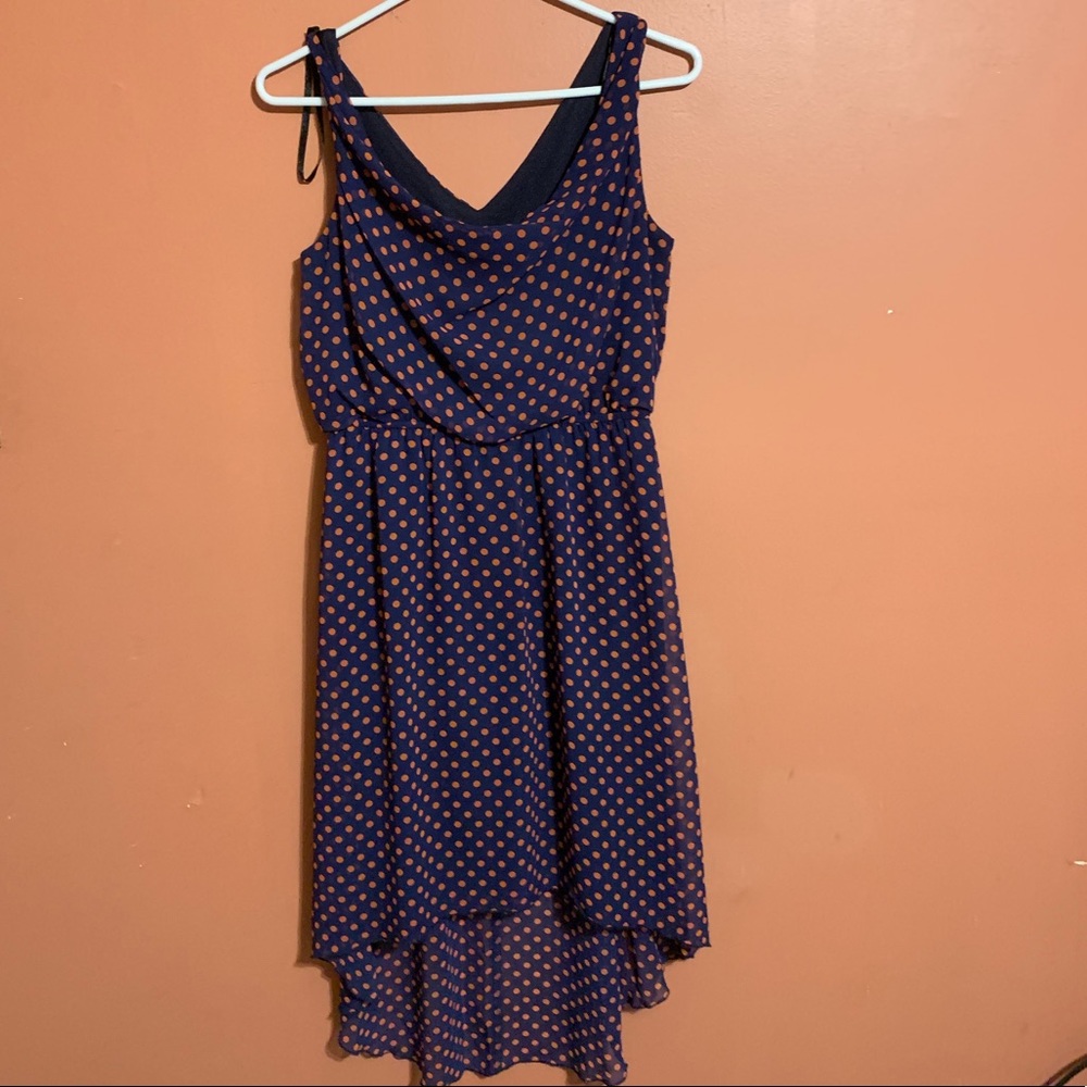 Navy and Peach Polka Dot Dress